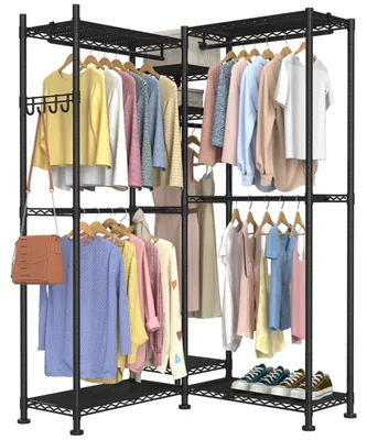 Obrázek produktu pro Kovový stojan na oblečení Heavy Duty - Nastavitelný - L-tvar - 5 tyčí na oblečení - 7 polic - 177 x 34 x 195 cm