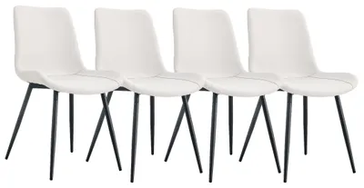 Productafbeelding van Set van 4 eetkamerstoelen van kunstleer met een gebogen rugleuning en metalen poten, wit