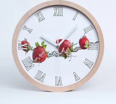 Produktbild von Holzuhr 30fi cm wanduhr - weiße Spitzen - Erdbeeren und Wasser