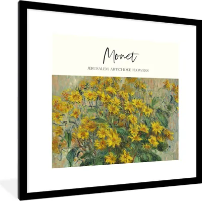 Produktbild von MuchoWow® Gerahmtes Poster Gemälde - Topinamburblüten - Monet 40x40 cm - Poster mit Schwarzem Bilderrahmen Wandposter Rahmen Foto Bilder - Poster - Plakat im Rahmen