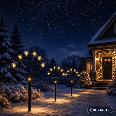 Produktbild von 4er Set LED-Gartenleuchtstäbe mit 24 Sternen Batteriebetrieben