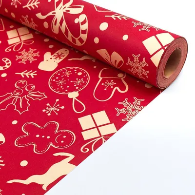 Immagine prodotto di rotolo di carta da regalo natalizia 43 cm x 15 m - Carta kraft rossa riciclabile