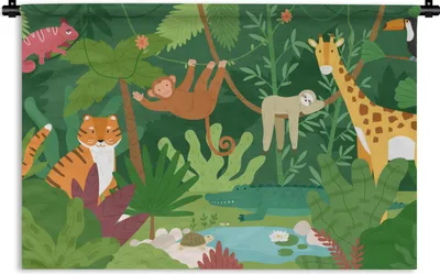 Produktbild von MuchoWow® Wandteppich Wandbehang Dschungel - Tiere - Natur 60x40 cm Tapisserie Dekoration Wandtuch - Wanddekorationen