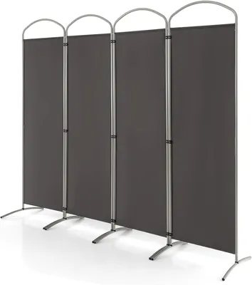 Produktbild von GOPLUS Klappbarer Raumteiler, 188 cm Sichtschutz mit Metallrahmen, Trennwand Sichtschutz für Wohnzimmer, Schlafzimmer, Büro (4-Teiliger, Grau)
