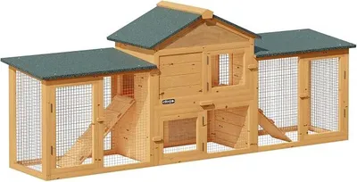 Produktbild von Kaninchenstall 2stöckig 204x45x84cm Lauframpen Garten Hasenkäfig Kleintiergehege Hühnerstall Nagergehege