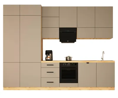 Produktbild von Küchenzeile 340 cm Einbauküche Küchenblock Hochwertig Ohne Arbeitsplatte , Langen KL20-M340, Beige/Matt
