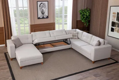 Produktbild von Weißes U-From Sofa Wohnzimmer Eckcouch Stoffsofa  Möbel