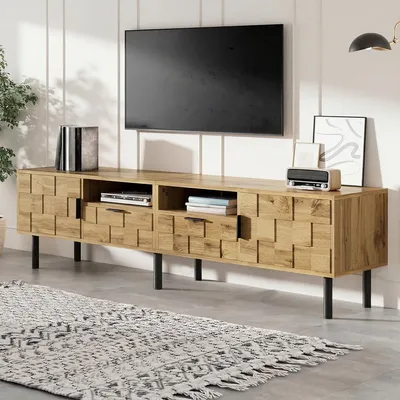 Obrázok produktu pre TV skriňa s 2 dverami a 2 zásuvkami TV stolík TV stojan TV skriňa 160 d x 35 š x 42,5 v (cm) prírodná farba