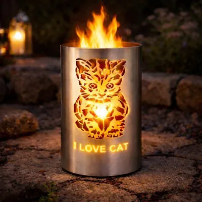Produktbild von TiKo-Design® Feuertonne Katze „I LOVE CAT“ – Metall Feuerkorb für Garten & Terrasse