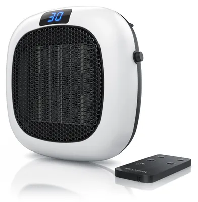Produktbild von Brandson - Heizlüfter Steckdose 700 W - mit Fernbedienung - energiesparend - Timer - Überhitzungsschutz – mini klein leicht und leise – Steckdosenheizlüfter - Bad Wohnzimmer Kinderzimmer Schlafzimmer