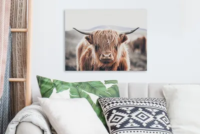 Produktbild von MuchoWow® - Leinwandbilder - Schottischer Highlander - Berg - Hoorn, Wandbild, Wanddeko Bilder Wohnzimmer, 40x30 cm