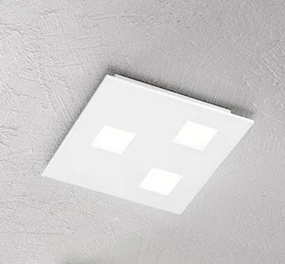 Produktbild von Quadratische weiße Metall-Deckenleuchte, modernes Design, 3 GX53-Leuchtmittel, elegante und minimalistische Innenbeleuchtung, 30 x 30 cm - Perenz