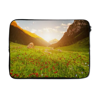 Produktbild von MuchoWow® Laptop Hülle 14 ZollBlumen - Berg - Sonne Laptoptasche - Laptoptasche - Stoßsicher - Schutzhaube