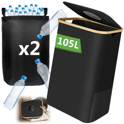 Obrázok produktu pre Skladací úložný kôš – úložný box – 105 litrov – 2 úložné vrecká – látka – univerzálne použitie – čierna farba