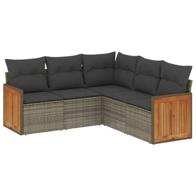 Produktbild von vidaXL 5-tlg. Garten-Sofagarnitur mit Kissen Grau Poly Rattan