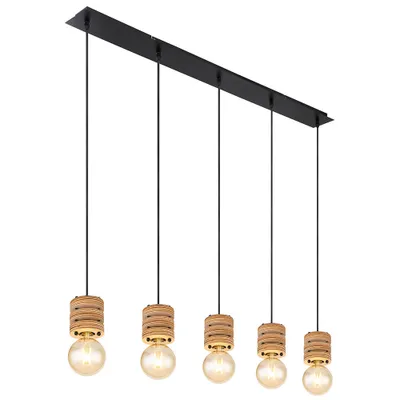 Produktbild von Hängeleuchte, 5-Flammig, Holz braun, schwarz, L 116 cm