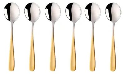 Image de Cuillères à soupe, lot de 6, en acier inoxydable 18/10, effet dégradé doré, 17,5 cm