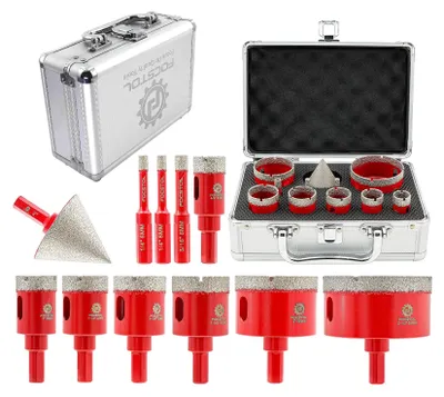 Diamant-Kernbohrer-Set 11-tlg., 6–65 mm + Fasebohrer, Dreieckschaft