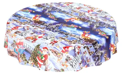 Obrázek produktu pro Vánoční ubrus, modrý, kulatý, průměr 100 cm, s lemem