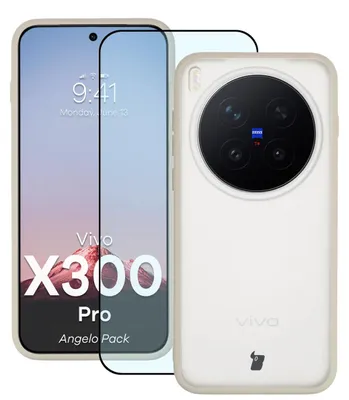 Produktbild von Schutzhülle + gehärtetem Glas für Vivo X300 Pro, Bizon Angelo Pack, Semitransparent mit beigem Rahmen