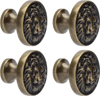 Image de 4set T?te de Lion en alliage de zinc T��r Poign�e moderne antique Tiroir fixe Tirette circulaire Boucle monotrou main399 Bronze