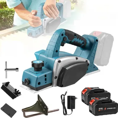 Image de Rabot électrique - Rabot sans balais à batterie - 15 000 tr/min - Largeur de rabotage 82 mm - Profondeur de rabotage 2 mm - Avec 2 batteries - Kaki