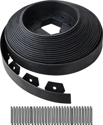 Produktbild von Relaxdays Rasenkante, 20 m x 5 cm, Kunststoff, flexible Beeteinfassung, 60 Erdanker, Umrandung für Beet & Rasen, schwarz