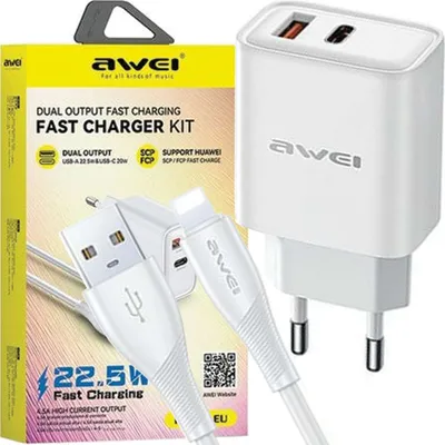 Obrázok produktu pre Awei Charger GaN PD81L 22,5W Lightning Cable USB+USB