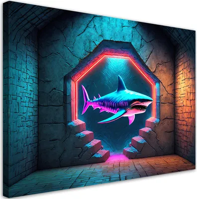 Obrázok produktu pre Obraz na plátne Zvieratá Žralok Neon 100x70 Feeby Fialová obraz na stenu pripravené na zavesenie