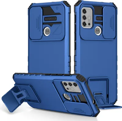 Produktbild von Moto G30 Hülle, Dual Layer Ständer Schutzhülle mit Schiebe Kamera Schutz für Motorola Moto G30 / G10 Blau