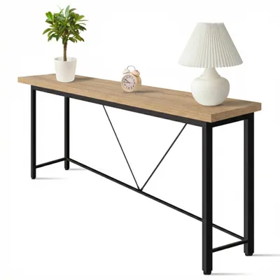 Produktbild von IvoQ Industrie-Beistelltisch - Konsolentisch Holz & Metall - Schmaler Flurtisch - Eichenoptik/Schwarz - 120x23x74 cm