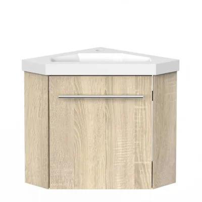 Produktbild von Badmöbel LORENZA Eiche Natur 40 cm Eckwaschtisch mit Unterschrank Soft-Close Funktion - Unterschrank Waschtisch Möbel