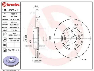 Produktbild von 2x BREMBO Bremsscheibe 09.D624.11 für HYUNDAI i30 Schrägheck (PDE PD PDEN)