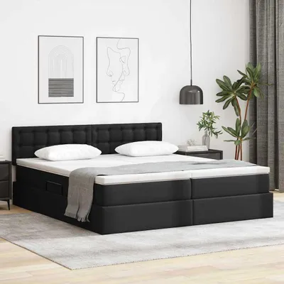 Image de Maison Exclusive - Lit avec rangement et éclairage LED Noir 180 x 200 cm Simili cuir