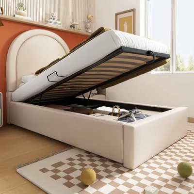 Image de Sweiko Lit rembourré Lit d'enfant,Lit simple avec motif cosmique, 90 x 200 cm, Beige,PU pour garçons & filles (sans matelas)