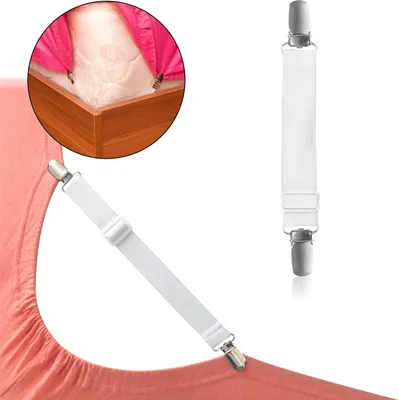 Produktbild von Verstellbare Bettlakenspanner [2er Set] | Betttuchspanner mit Metallclips aus Edelstahl - [Farbe: weiß] | elastische Matratzenhalter | 2 Stück Spannbettlakenhalter für Bett oder Safa | Lakenspanne