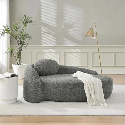 Immagine prodotto di Divano relax MODFU con linee arrotondate, chaise longue imbottita, divano letto per soggiorno e camera da letto, tessuto morbido, grigio