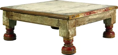 Produktbild von Kleiner Tisch, Blumenbank, Kaffeetisch, Beistelltisch, Couchtisch - Modell 15, Antik-weiß, Holz, 17*48*48 cm, Kaffeetische & Bodentische