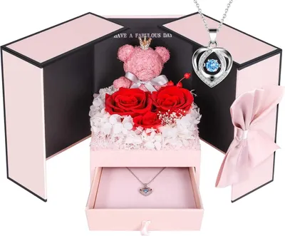 Produktbild von Ewige Rose mit 925 Sterling Silber Herz Halskette - Echte Konservierte Infinity Rose Box, Romantisches Geschenk für Frauen, Freundin & Mama zum Valentinstag, Weihnachten, Geburtstag & Jahrestag