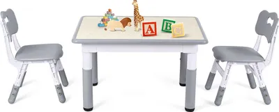 Immagine prodotto di Tavolo per bambini Peviasot con 2 sedie, regolabile in altezza, 80 x 60 cm, effetto legno grigio