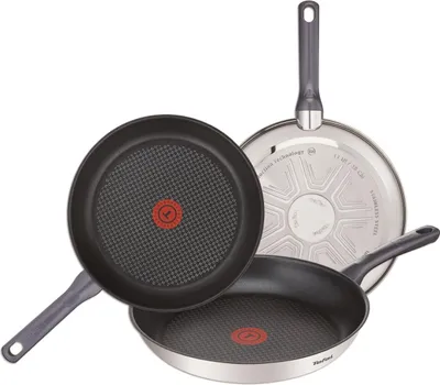 Produktbild von Tefal Daily Cook Pfannen-Set, 3 Stück: Bratpfannen aus Edelstahl, 20/24/26 cm, a