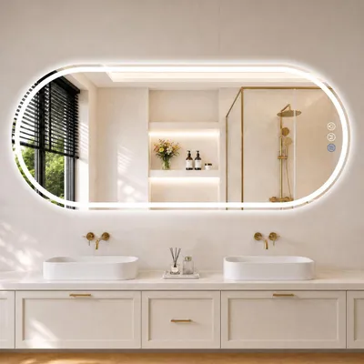 Immagine prodotto di Specchio da bagno illuminato, dimensioni 152x66 cm, 3 tonalità di luce, dimmerabile, antiappannamento, grado di protezione IP65