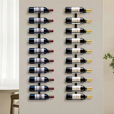 Image de Étagère murale pour bouteilles de vin, capacité de 20 bouteilles, 2 pièces. Porte-bouteilles en métal, étagère pour bouteilles de style industriel, étagère de rangement noire