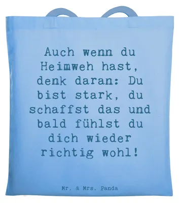 Produktbild von Mr. & Mrs. Panda Tote Bag Spruch Heimweh überwinden - Sky Blue - Geschenk, Vertrauem, Fernweh, innere Stärke, Jutebeutel, Tasche, durchhalten, Mutmacher, Shopping, Trost
