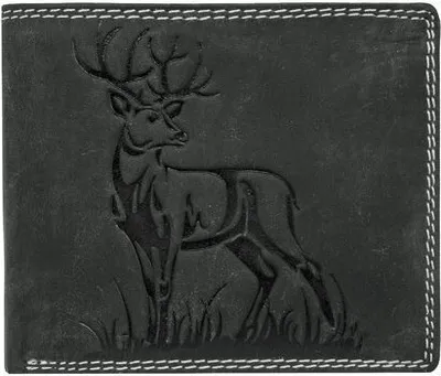 Produktbild von Hochwertiges Büffelleder Portemonnaie mit RFID-Schutz und Hirsch-Motiv in Schwarz