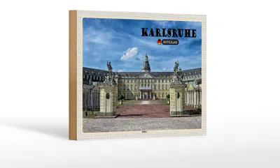 Produktbild von Holzschild Städte Karlsruhe Schloss Brunnen Dekoration 18x12 cm