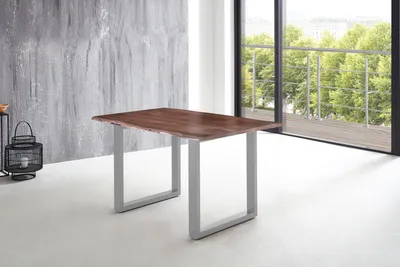 Produktbild von Esstisch Baumkante massiv Akazie nussbaum 160 x 85 U-Gestell silber LUBIN
