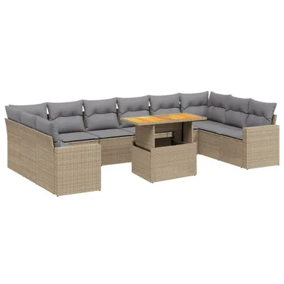 Produktbild von 11-tlg. Garten-Sofagarnitur mit Kissen Beige Poly Rattan