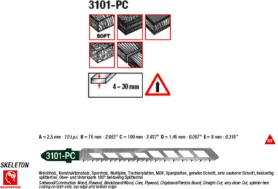 Produktbild von MPS CV-Stichsägeblatt geschliffen, konisch, Skeleton Gesamtlänge 100/verzahnte Länge 75mm, Zahnteilung 2,5mm