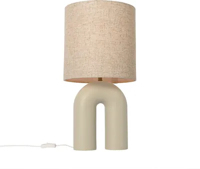 Produktbild von QAZQA - Design Skandinavische Tischleuchte I Tischlampe I Lampe I Leuchte Beige mit Leinen-Schirm Beige - Lotti I Wohnzimmer I Schlafzimmer - Kunststoff Organisch - LED geeignet E27